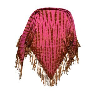 Bajra Triangle Leather Fringe Scarf Wrap Shawl Womens Pink Brown Cashmere Wool